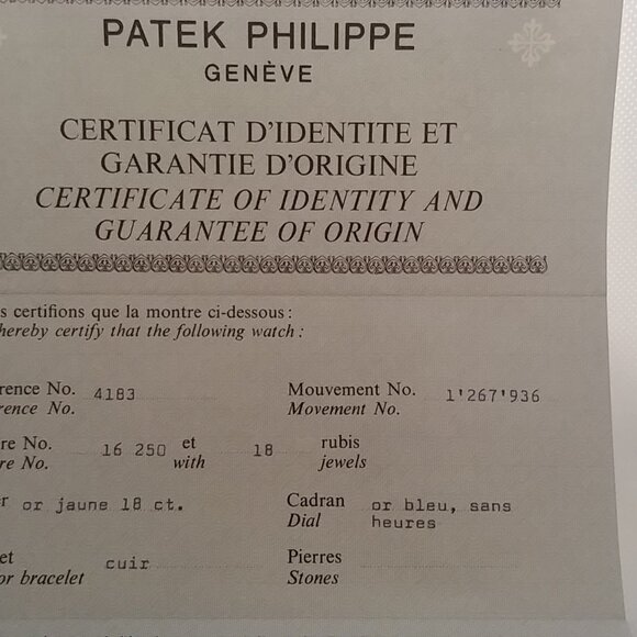 Patek Philippe  Certificate of Origin & Booklets, Reference 4183, - Picture 7 of 10